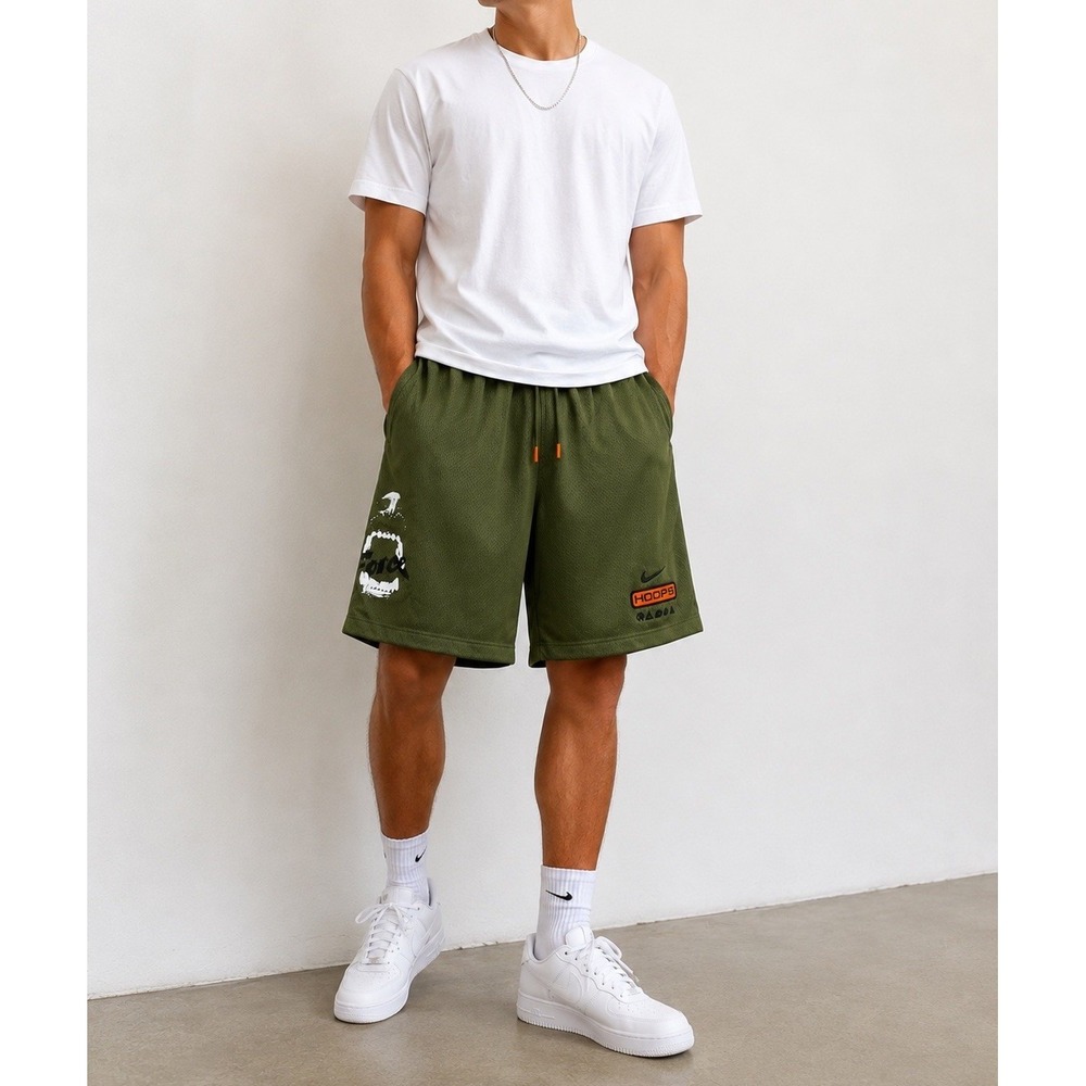 Nike Dri-FIT Force Hoops Mesh Basketball Shorts XXL Olive Green Athletic Gym